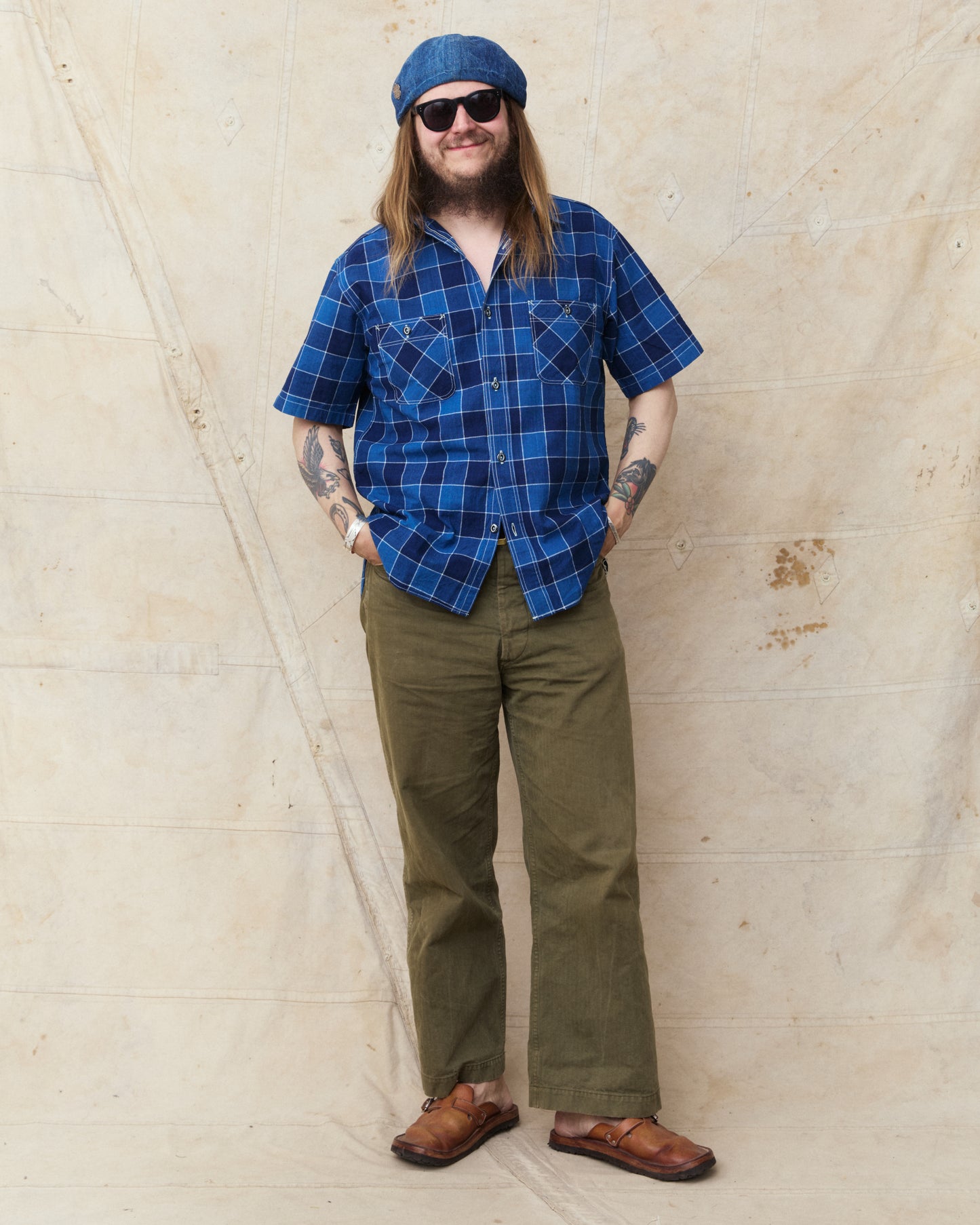 Sugar Cane & Co SC39733 Fiction Romance 5oz Indigo Check Work Shirt