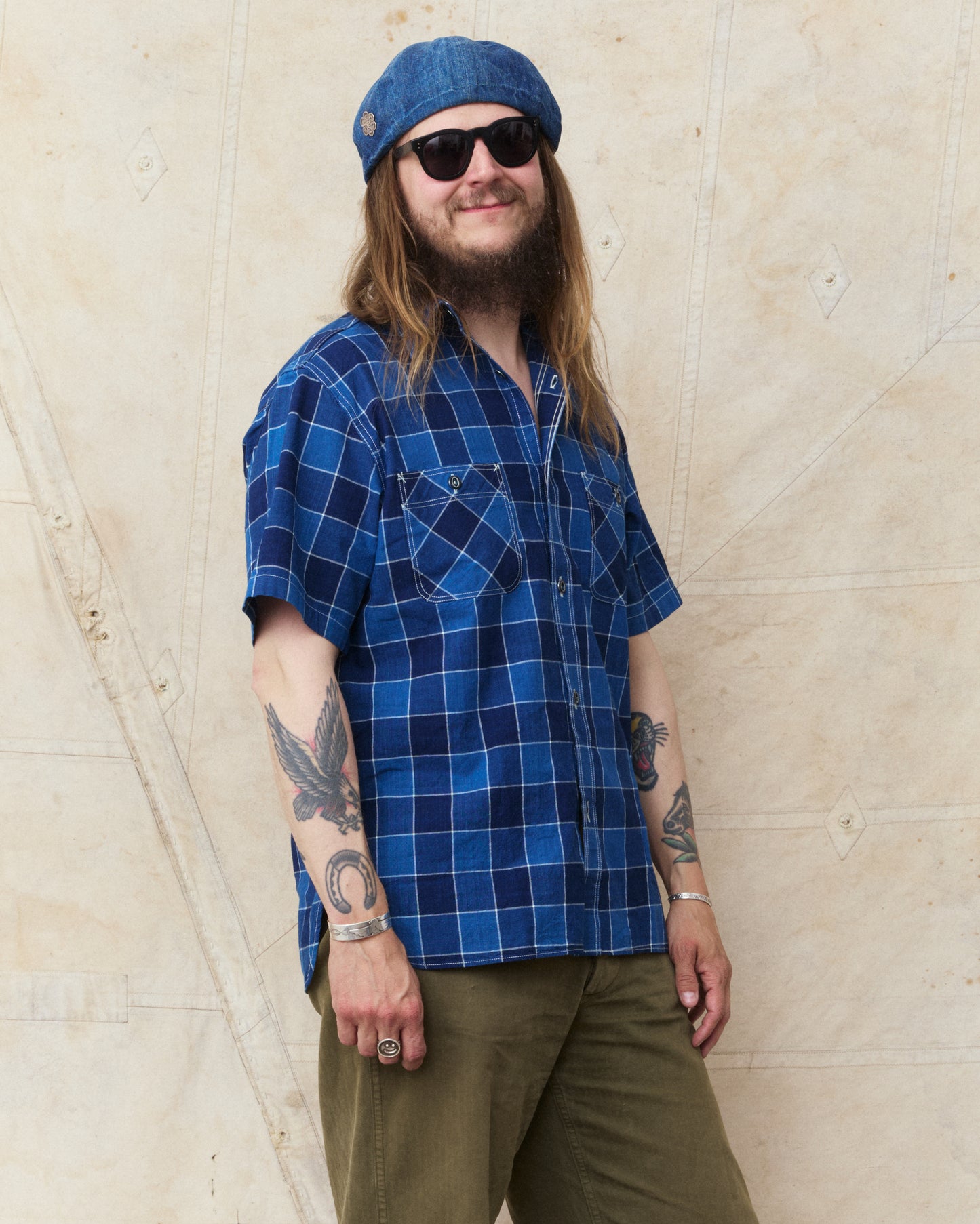 Sugar Cane & Co SC39733 Fiction Romance 5oz Indigo Check Work Shirt