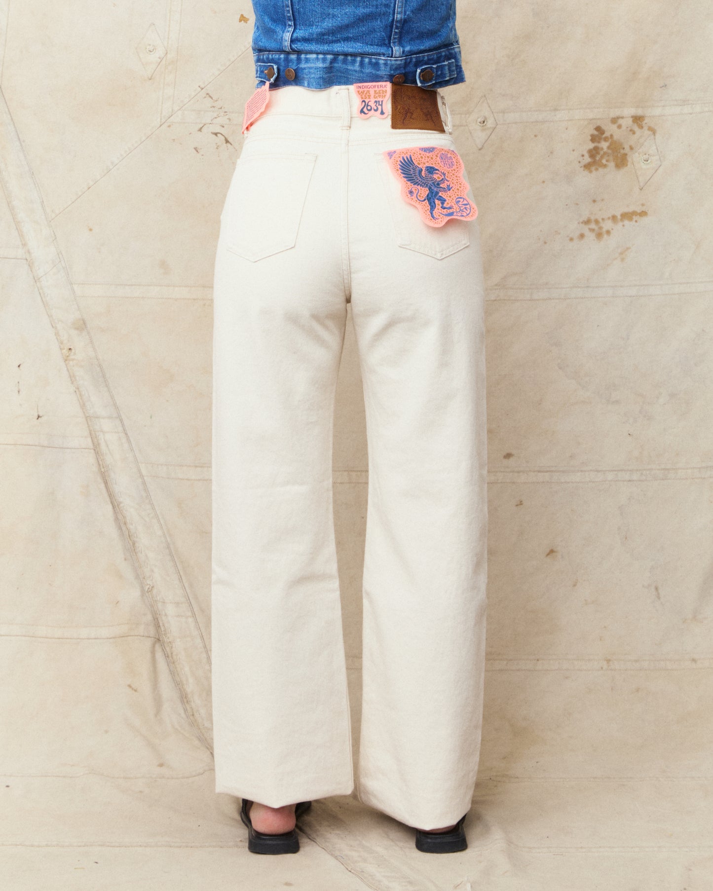 Indigofera Roslyn Women's Jeans Uneven Broken Twill Ecru