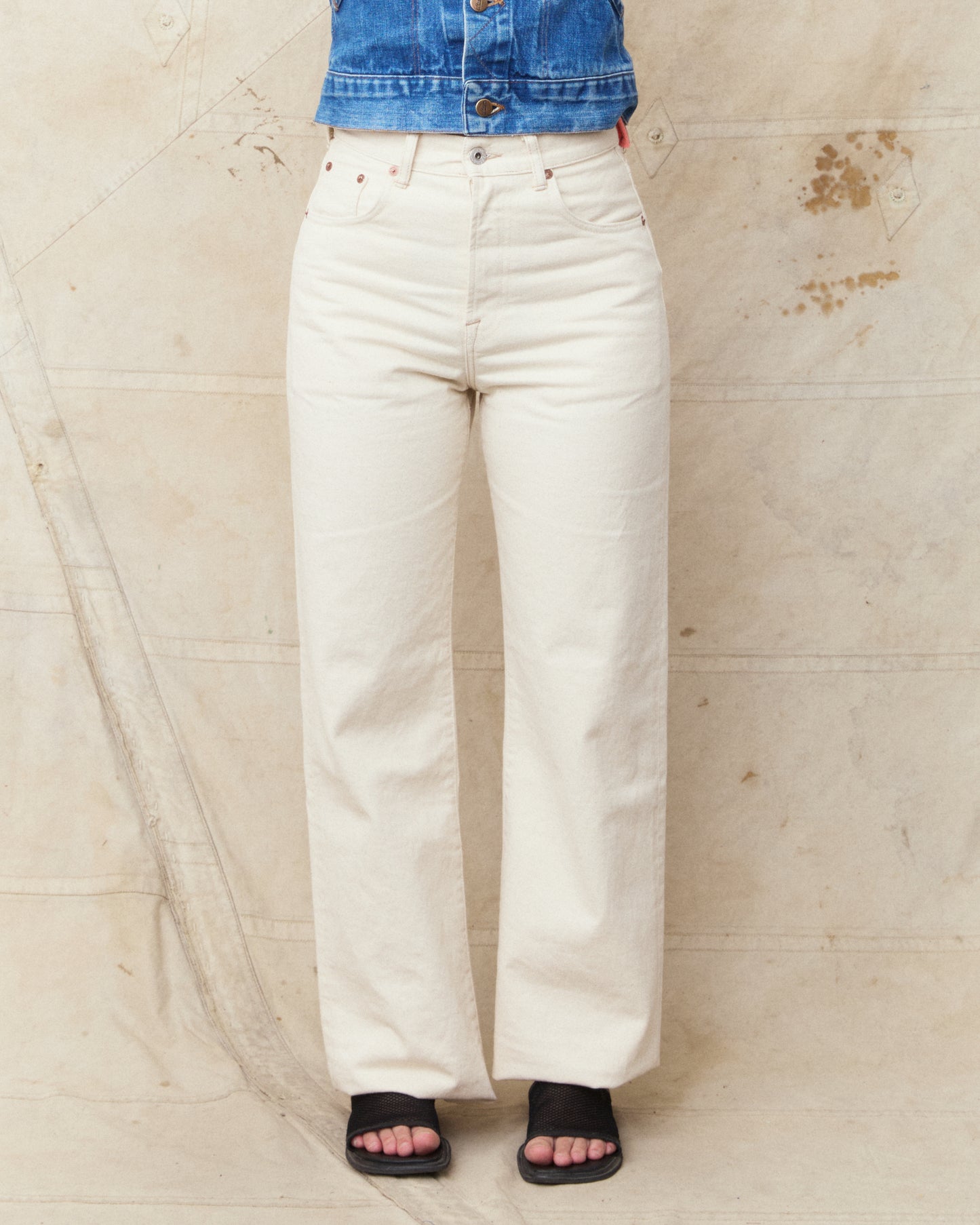 Indigofera Roslyn Women's Jeans Uneven Broken Twill Ecru