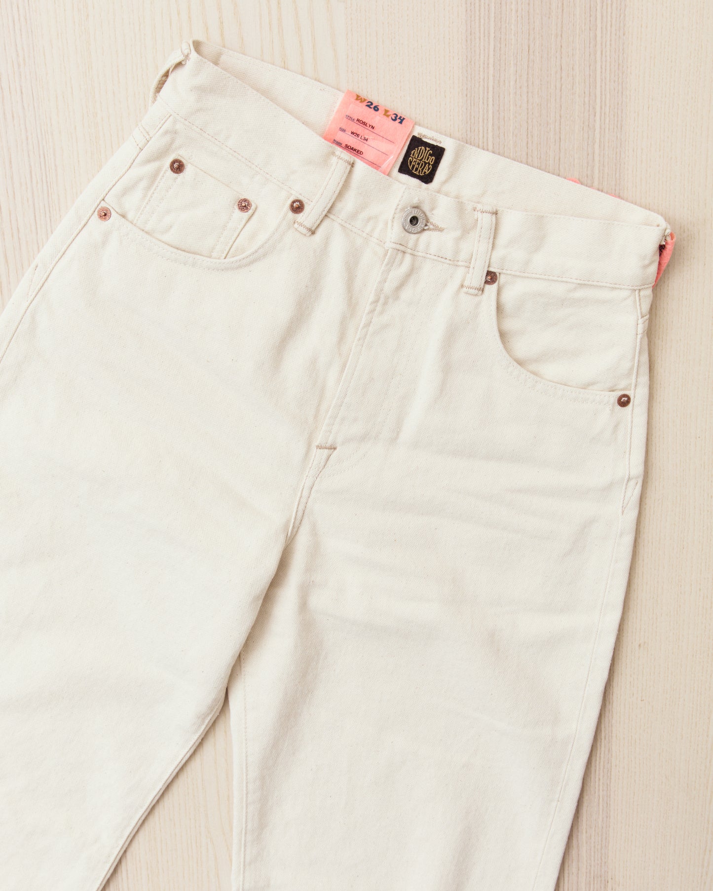 Indigofera Roslyn Women's Jeans Uneven Broken Twill Ecru
