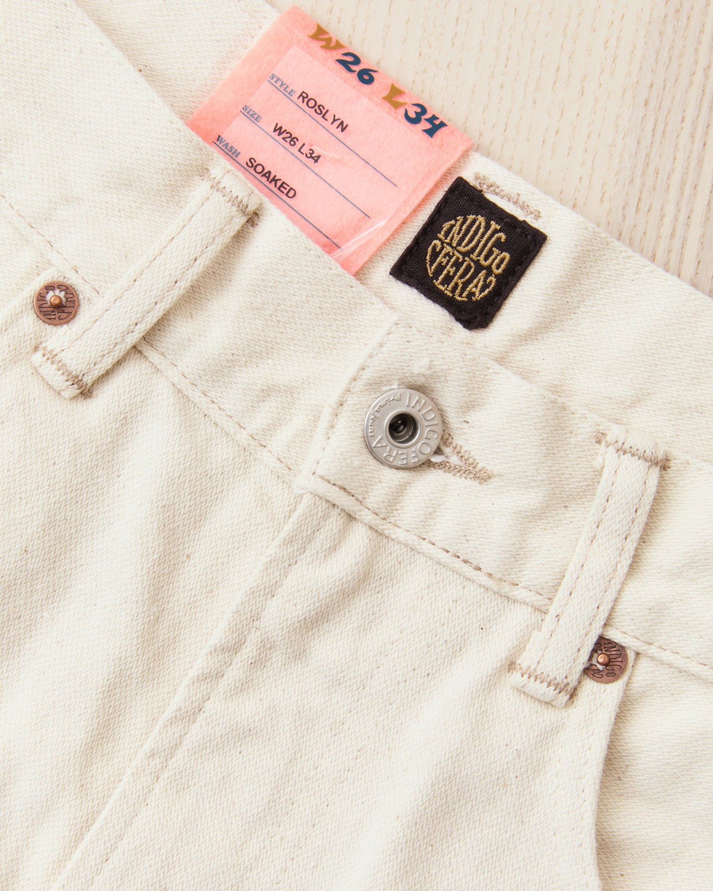 Indigofera Roslyn Women's Jeans Uneven Broken Twill Ecru