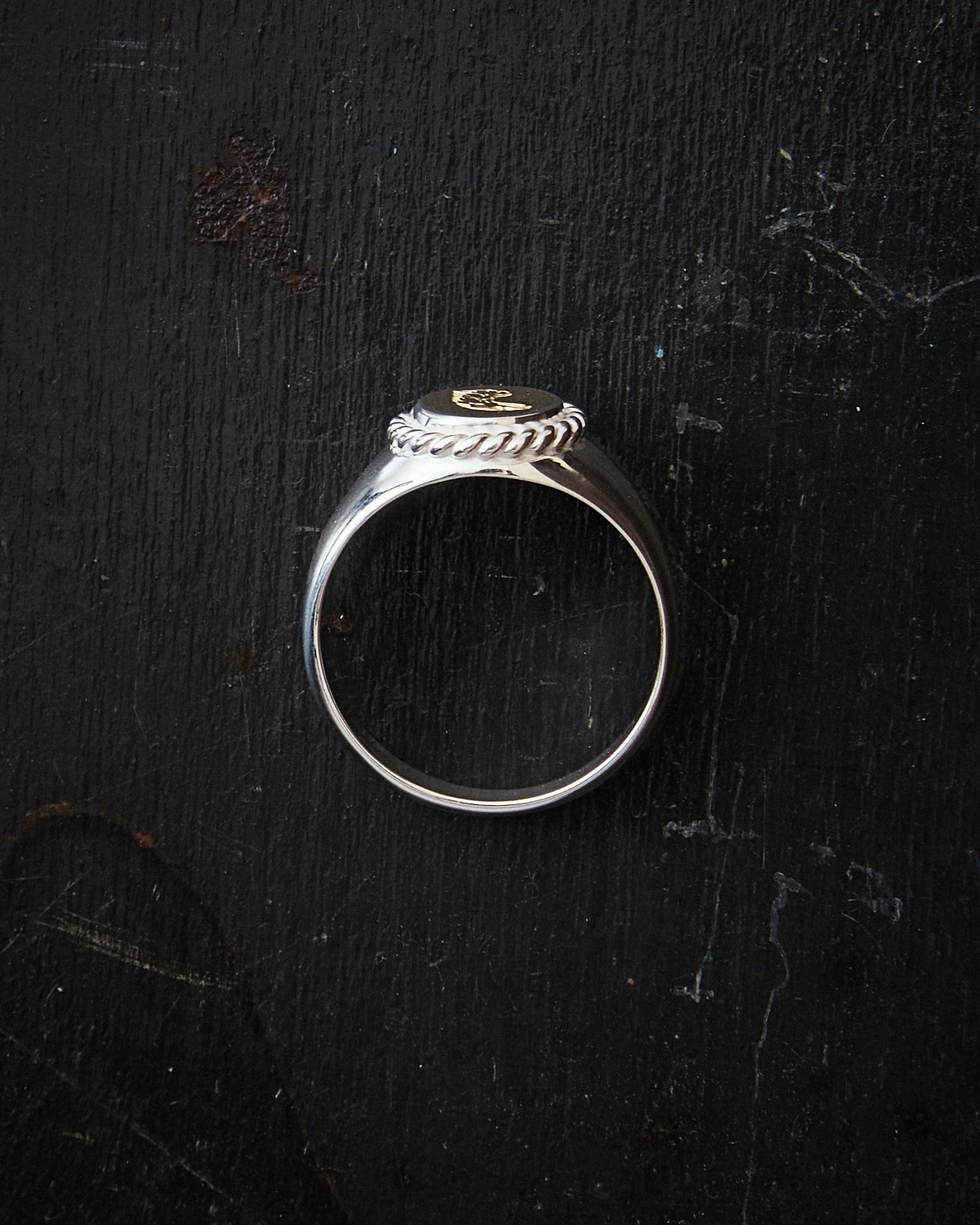 Larry Smith Eagle Head Stamped Ring No. 36 18K Gold Accent Ring