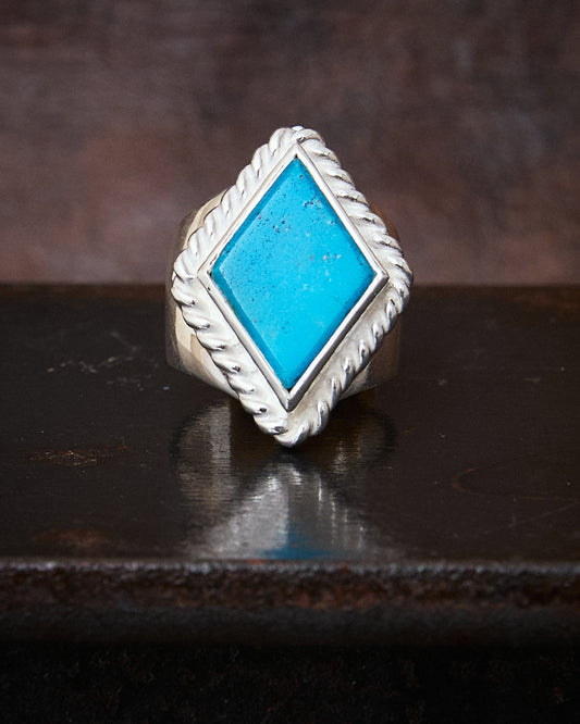 Larry Smith Rhombus Flattop Turquoise Ring RG-0100 (18K Gold Accent Inside)