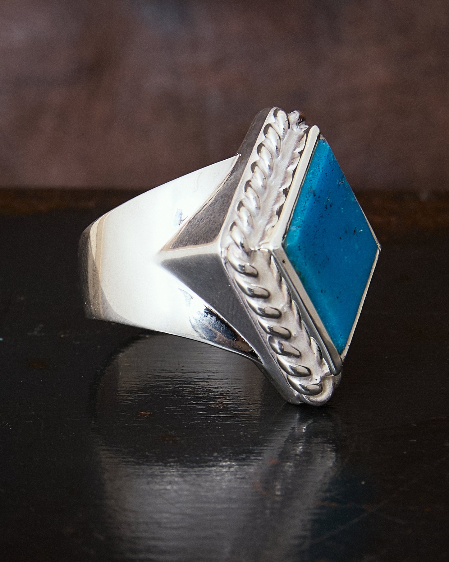 Larry Smith Rhombus Flattop Turquoise Ring RG-0100 (18K Gold Accent Inside)