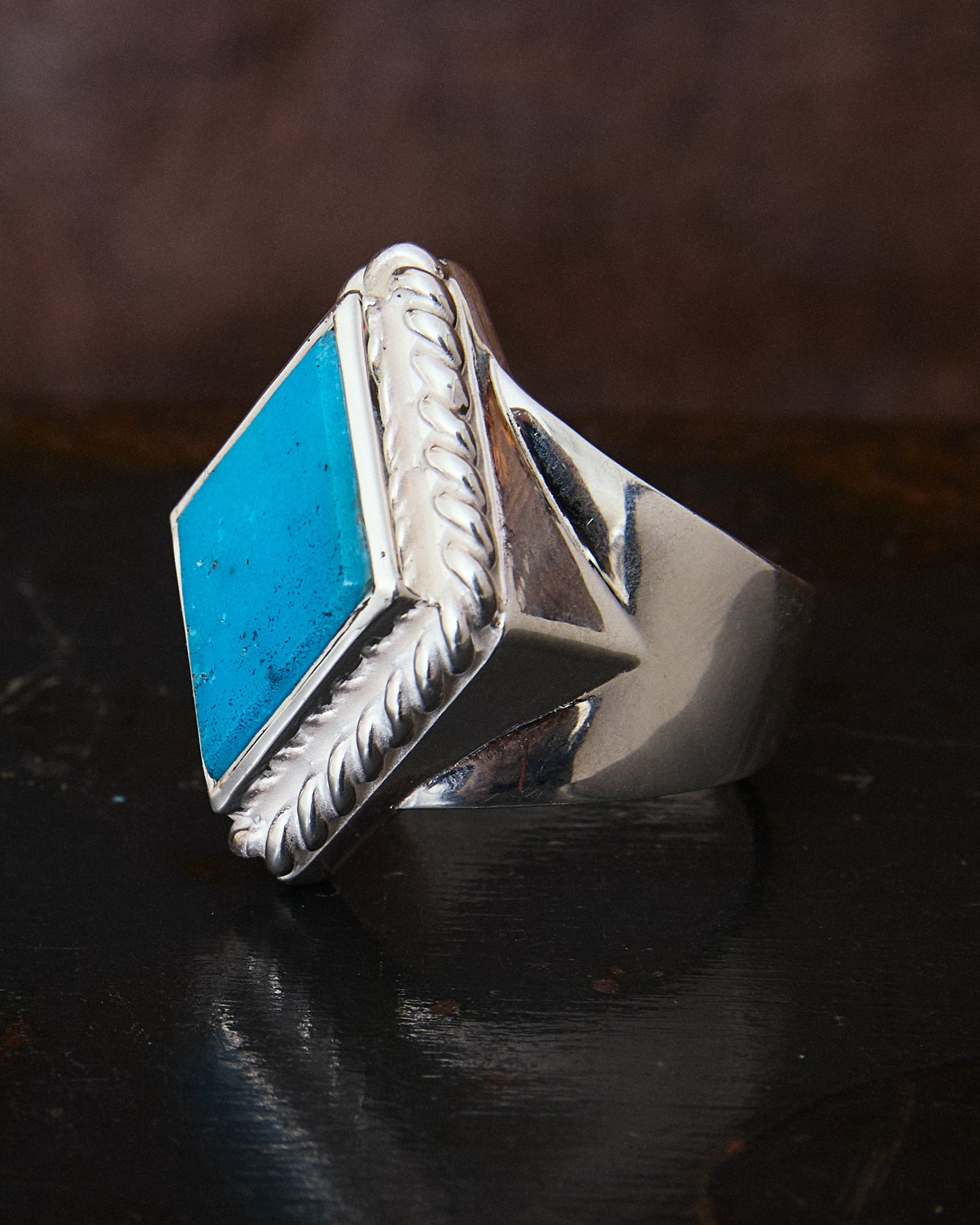 Larry Smith Rhombus Flattop Turquoise Ring RG-0100 (18K Gold Accent Inside)