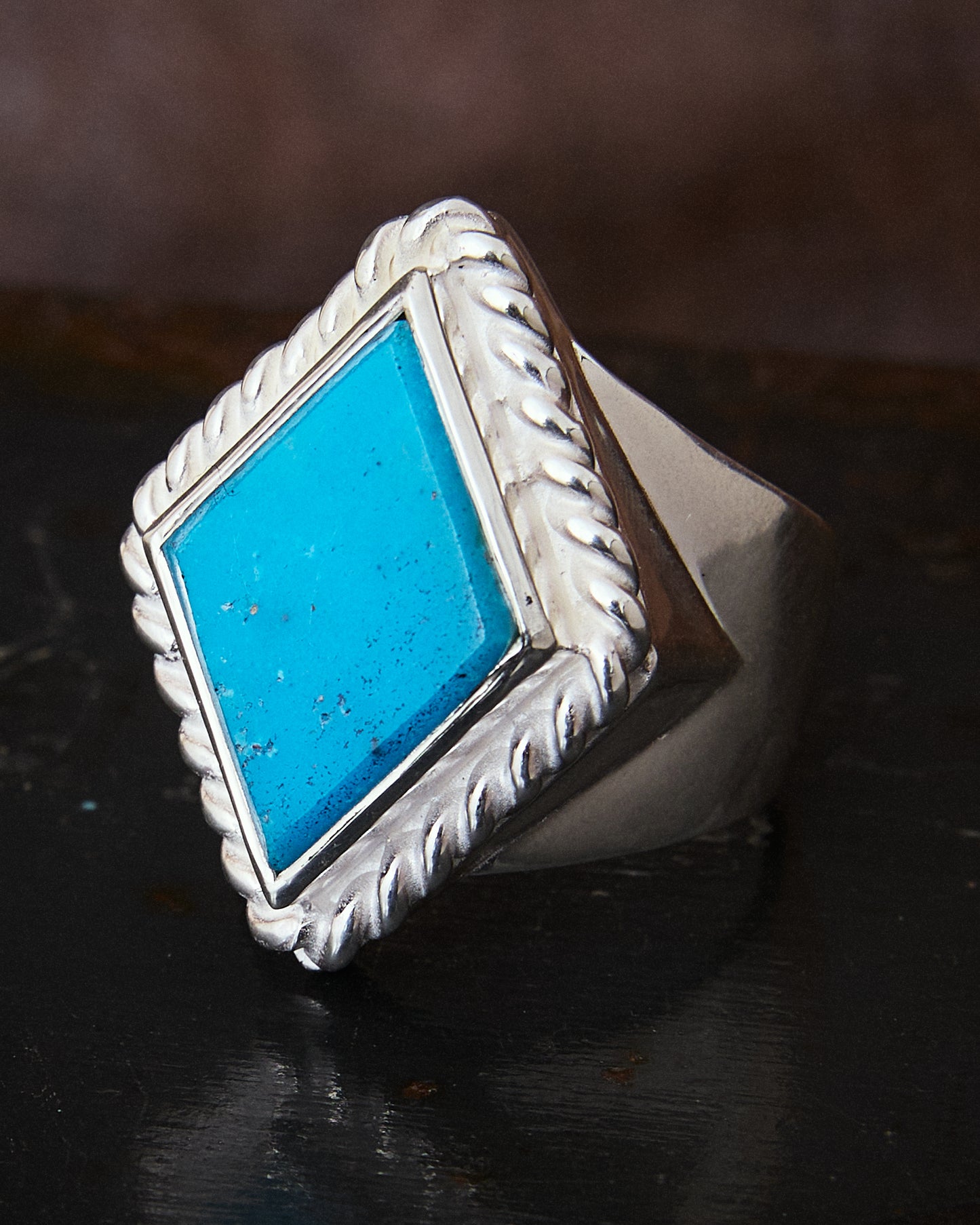 Larry Smith Rhombus Flattop Turquoise Ring RG-0100 (18K Gold Accent Inside)
