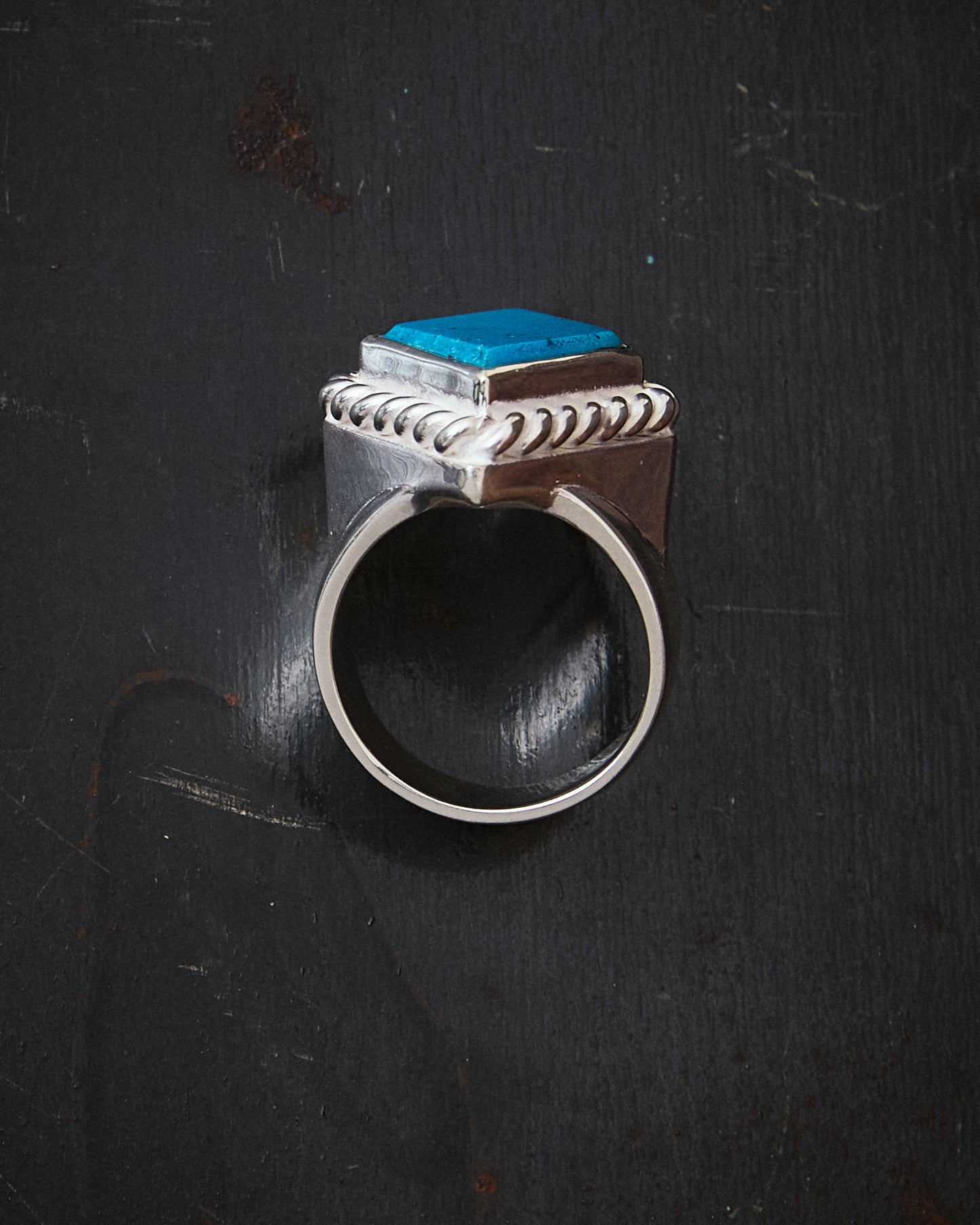 Larry Smith Rhombus Flattop Turquoise Ring RG-0100 (18K Gold Accent Inside)