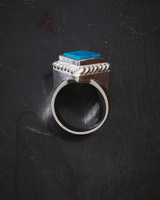 Larry Smith Rhombus Flattop Turquoise Ring RG-0100 (18K Gold Accent Inside)