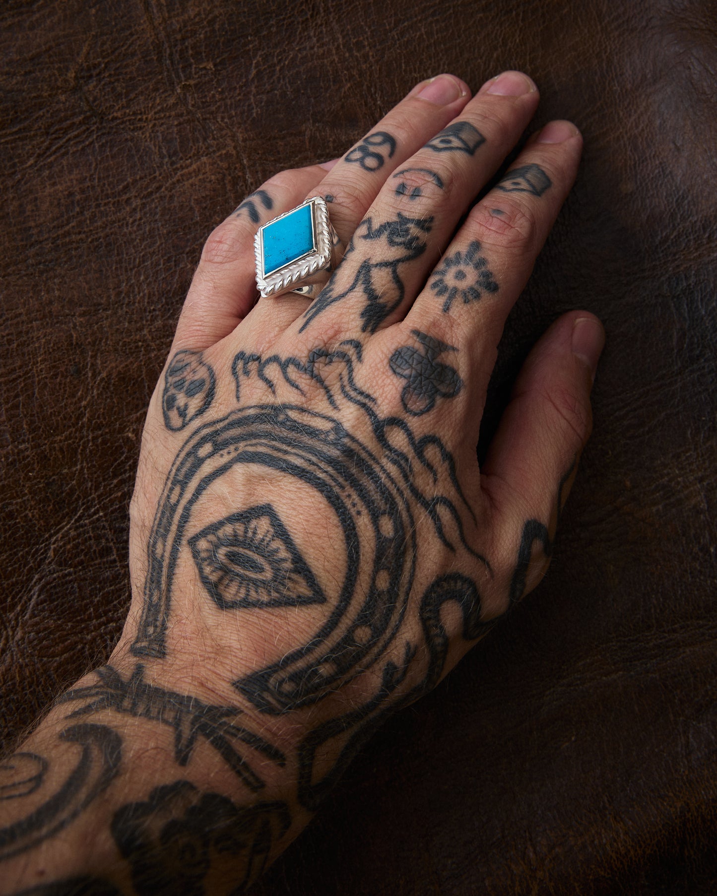 Larry Smith Rhombus Flattop Turquoise Ring RG-0100 (18K Gold Accent Inside)