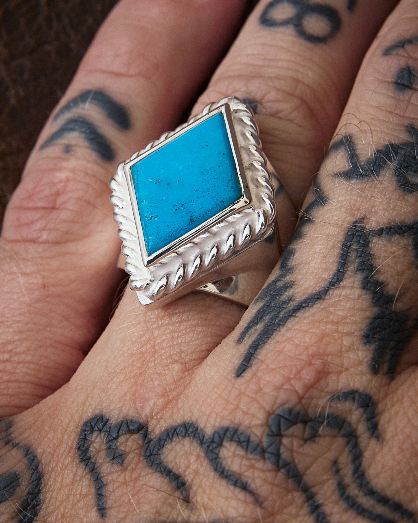 Larry Smith Rhombus Flattop Turquoise Ring RG-0100 (18K Gold Accent Inside)