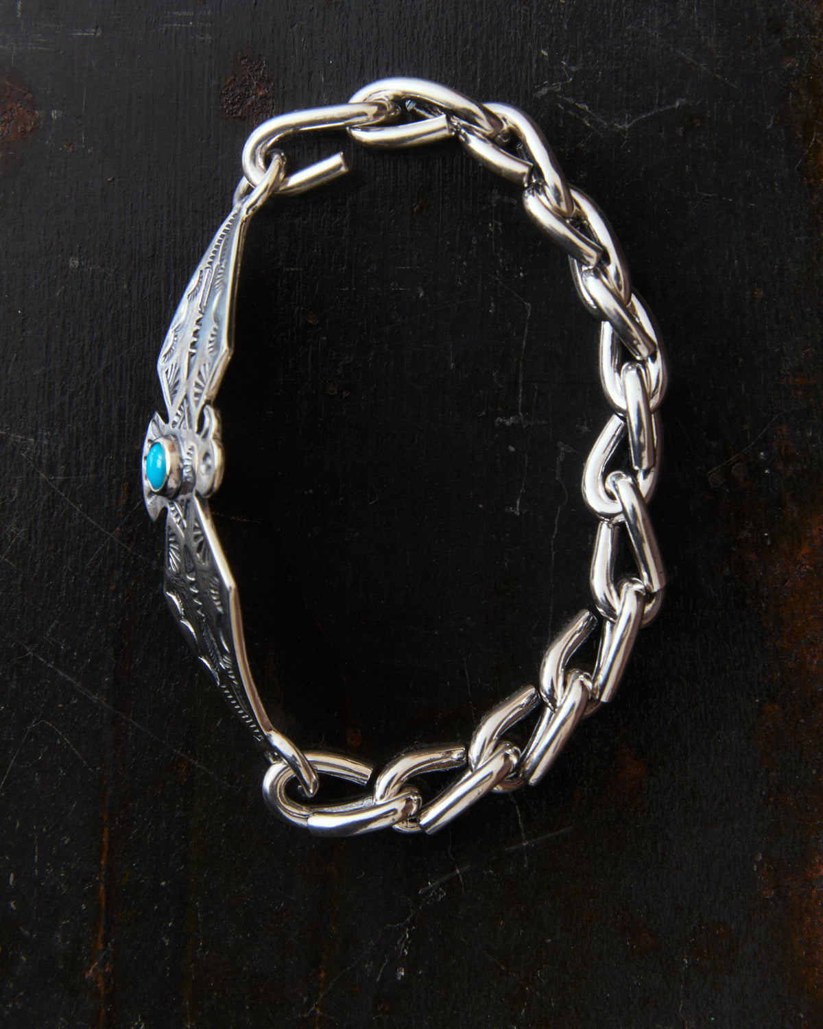 Larry Smith Thunderbird Chain Turquoise Bracelet BR-0099