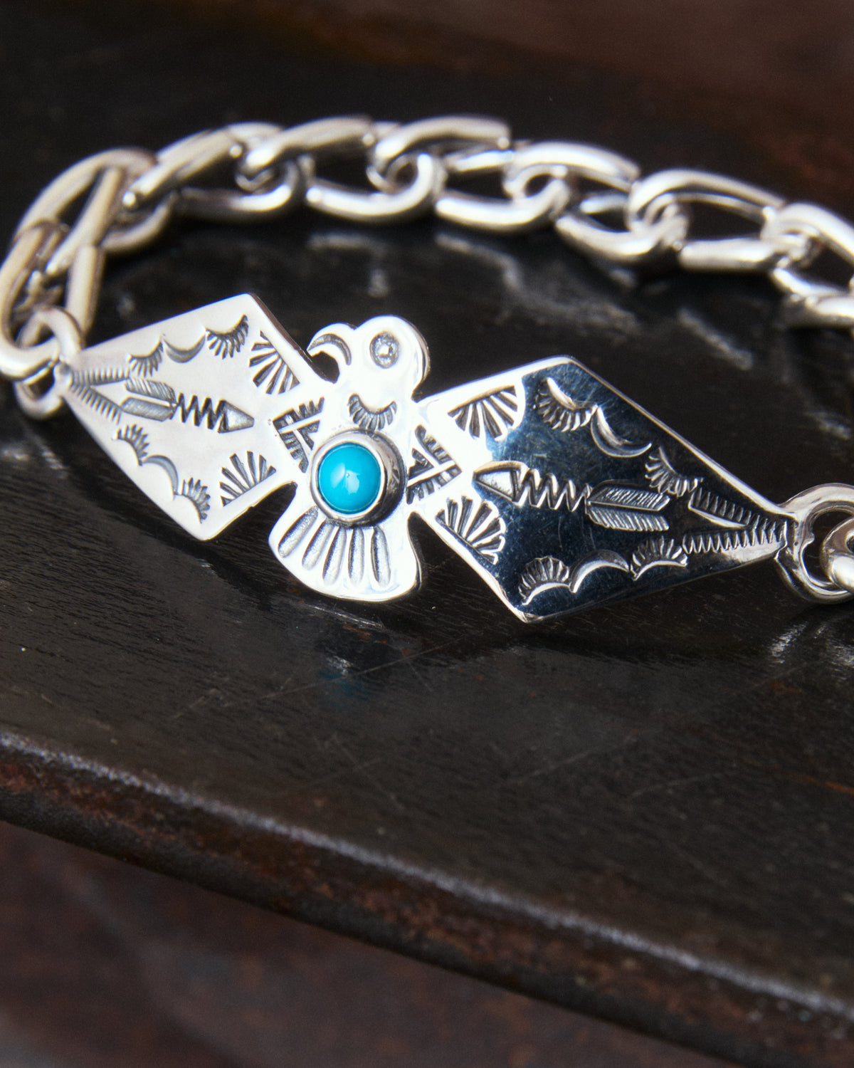 Larry Smith Thunderbird Chain Turquoise Bracelet BR-0099