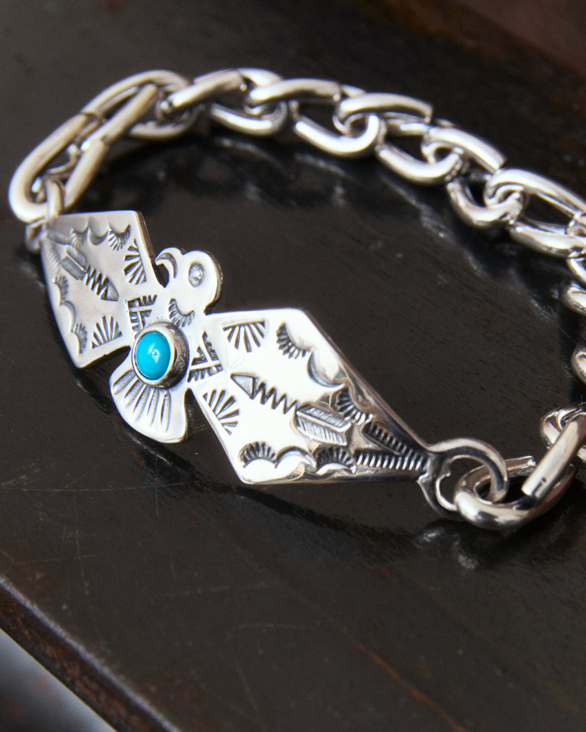 Larry Smith Thunderbird Chain Turquoise Bracelet BR-0099