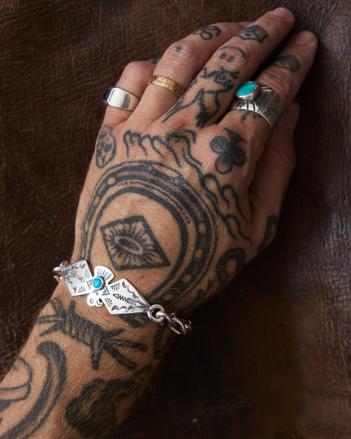 Larry Smith Thunderbird Chain Turquoise Bracelet BR-0099
