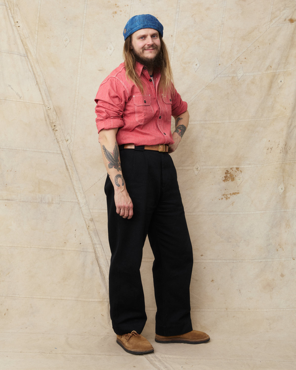 Sugar Cane & Co. SC25511 165 Red Striped Work Shirt