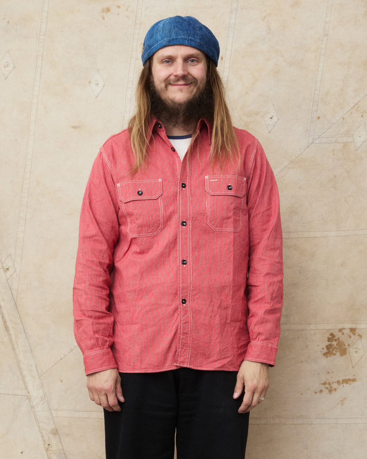 Sugar Cane & Co. SC25511 165 Red Striped Work Shirt