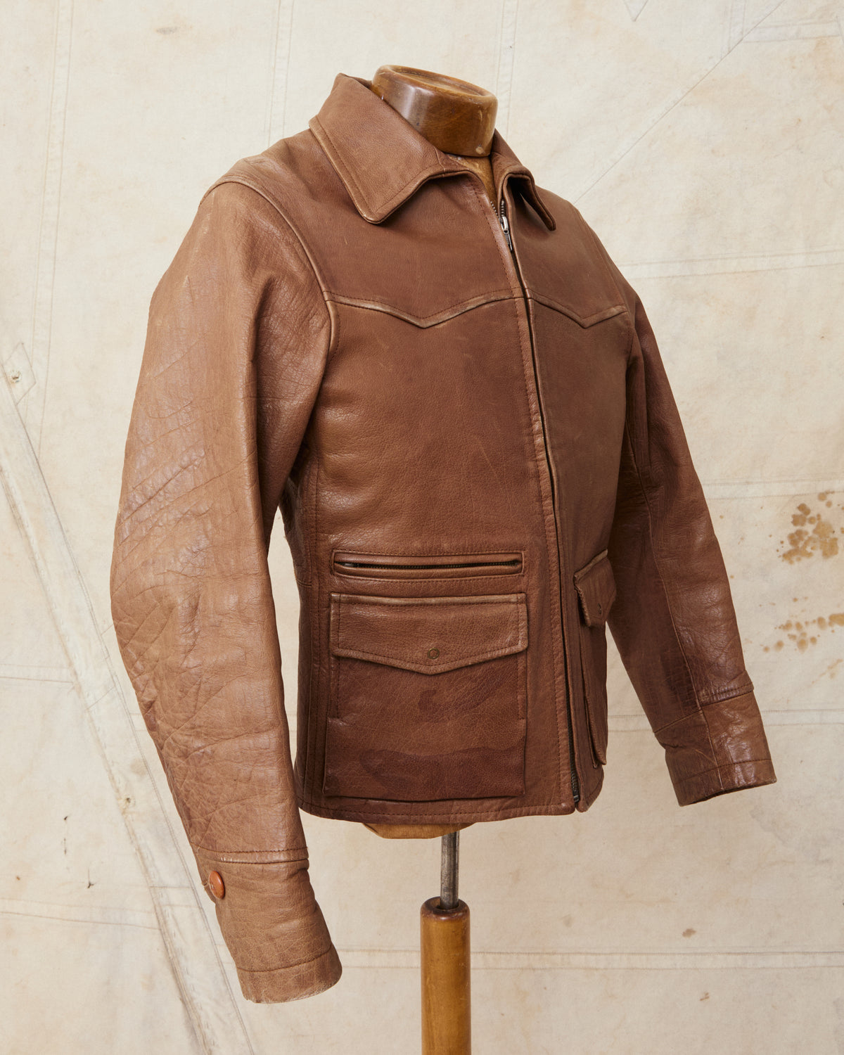 Second Hand Levi's Vintage Clothing LVC 1940's Halfbelt Leather Jacket Size S (XS)