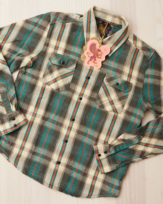 Indigofera Bryson Prima Flannel Shirt Check Charcoal/Beige