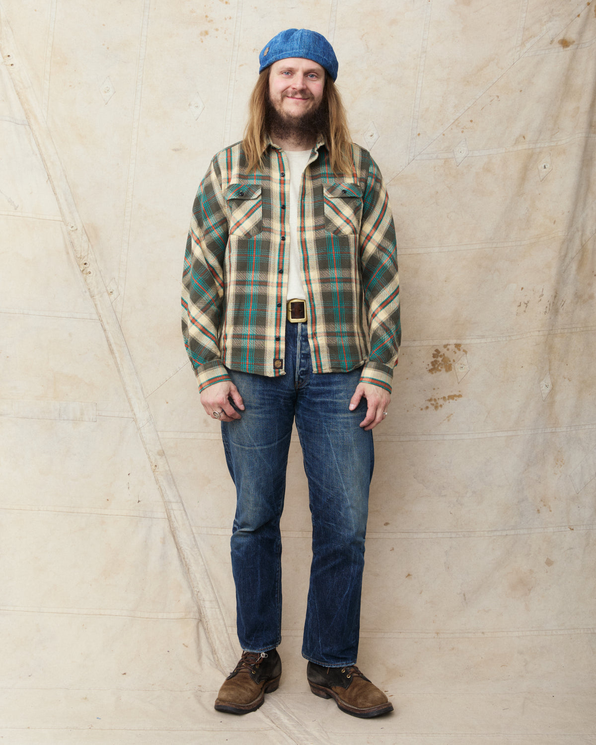 Indigofera Bryson Prima Flannel Shirt Check Charcoal/Beige