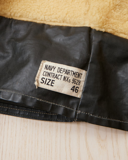 Vintage US World War II US Navy Oilskin Foul Weather Fur Lined Coat Size 46