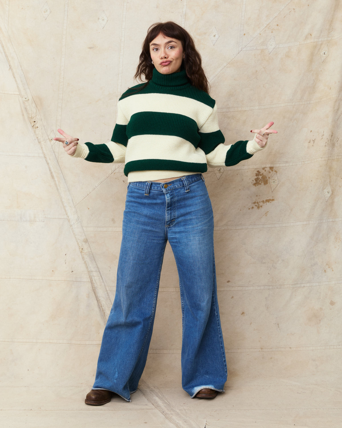 Heimat Signal Rollneck Wool Sweater Seashell / Tannen Green Rugby