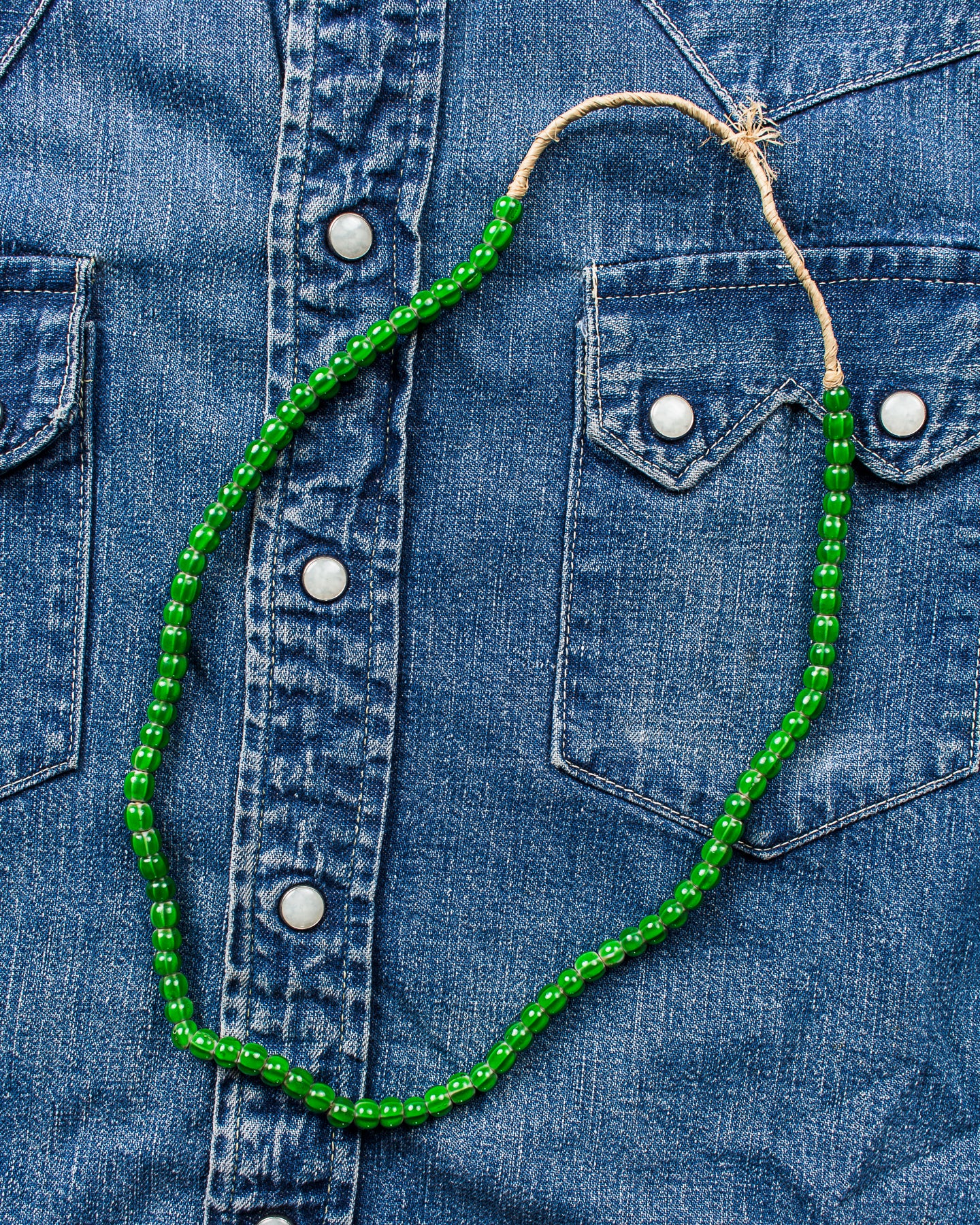 African White Heart Trade Beads Necklace Green