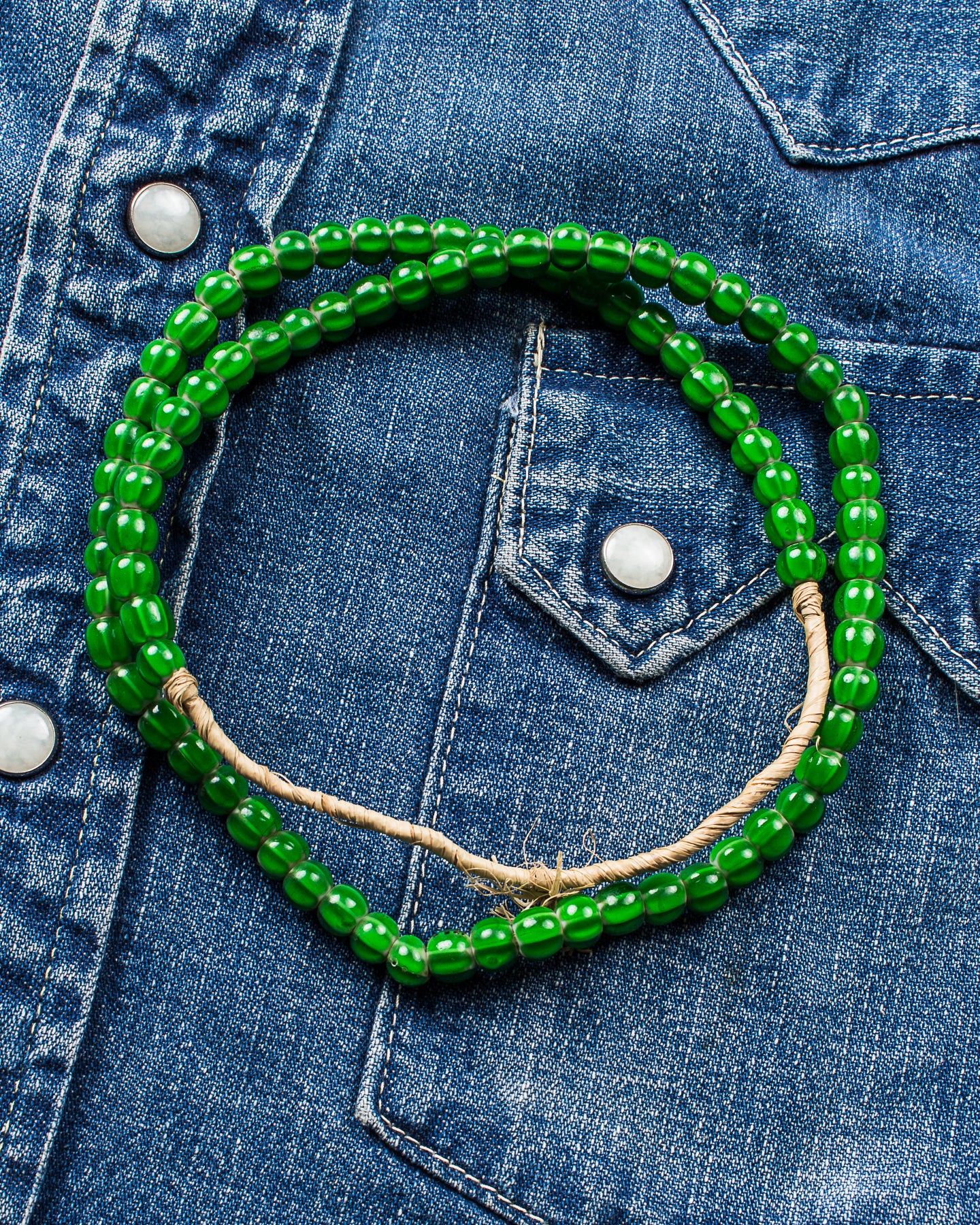 African White Heart Trade Beads Necklace Green
