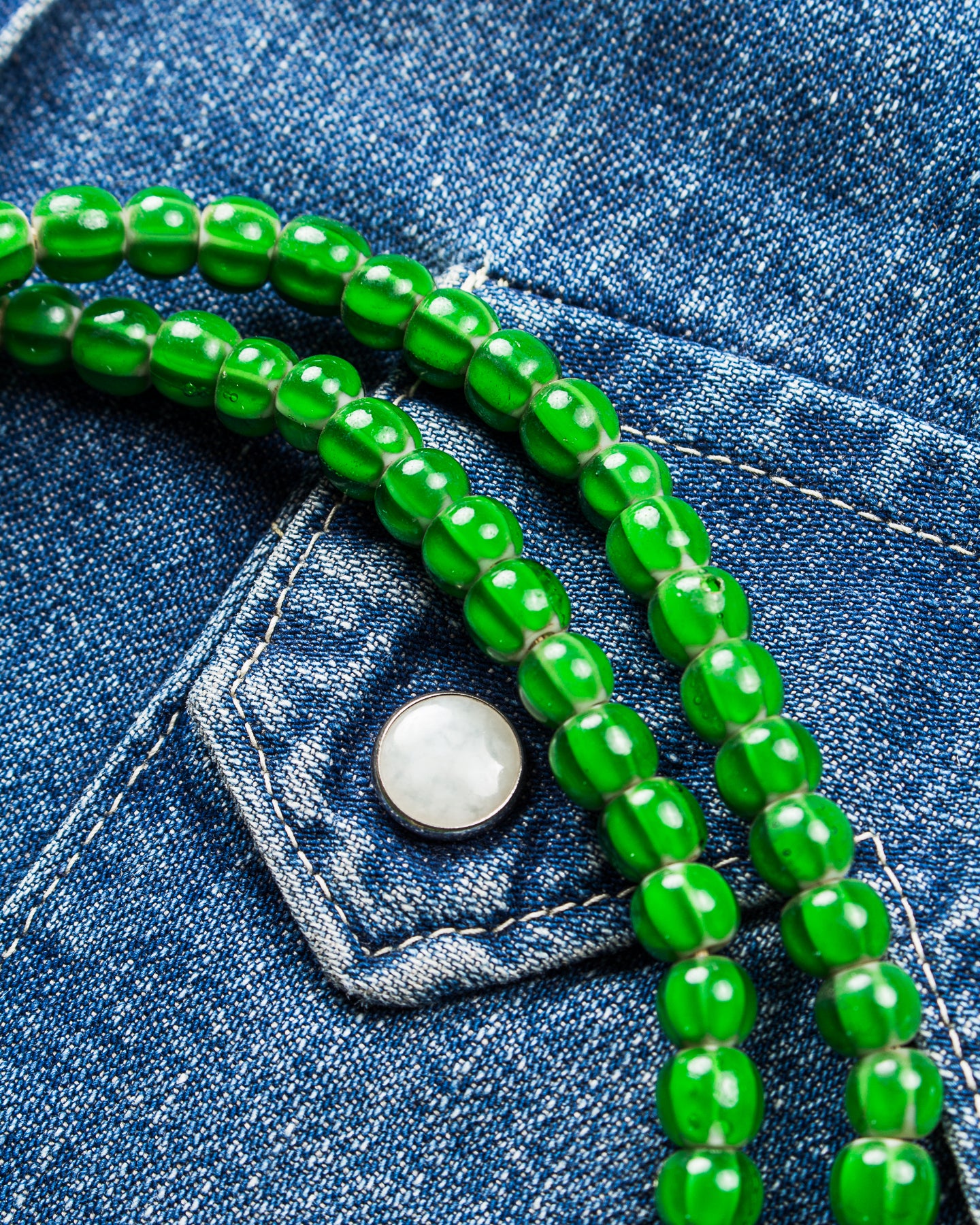African White Heart Trade Beads Necklace Green