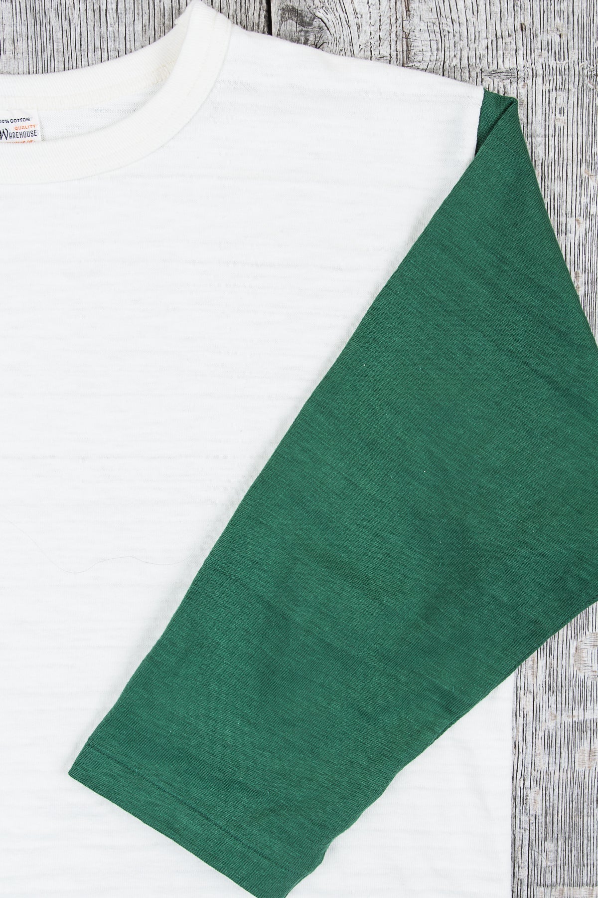 Warehouse & Co Three-Quarter Sleeve Baseball Shirt Cream/Green