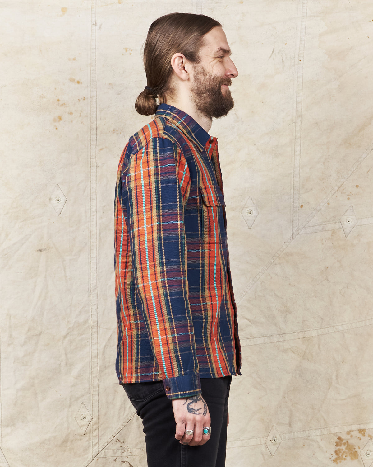 Indigofera Webster Flannel Shirt Heavy Cotton Check Navy / Orange / Brown / Turqouise