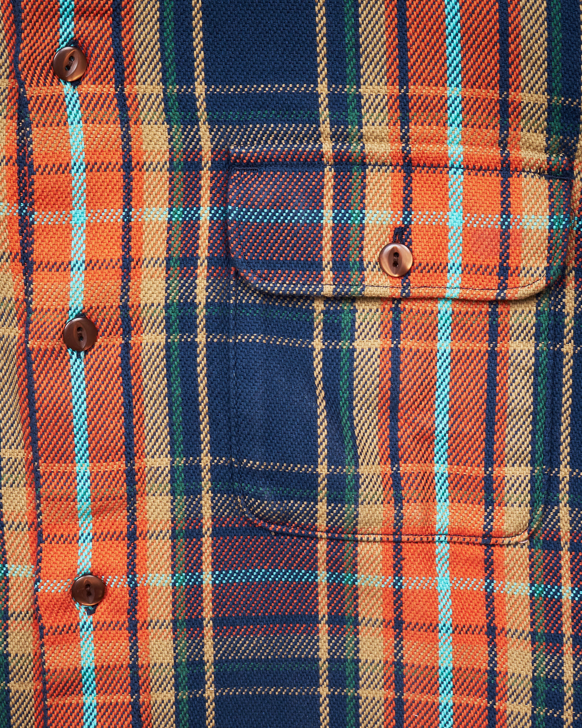 Indigofera Webster Flannel Shirt Heavy Cotton Check Navy / Orange / Brown / Turqouise