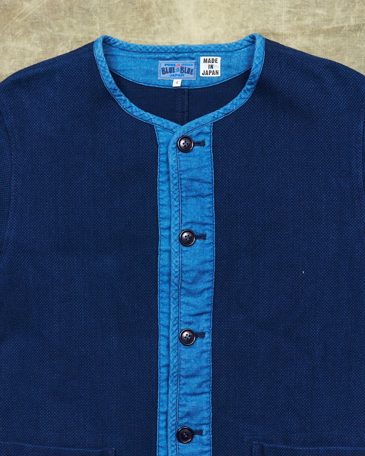 Second Hand Blue Blue Japan Pure Indigo Sashiko Collarless Jacket Size 4
