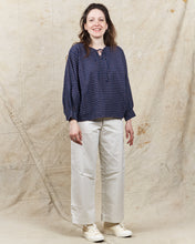 OrSlow Cotton/Linen Indigo Check Lace Up Shirt