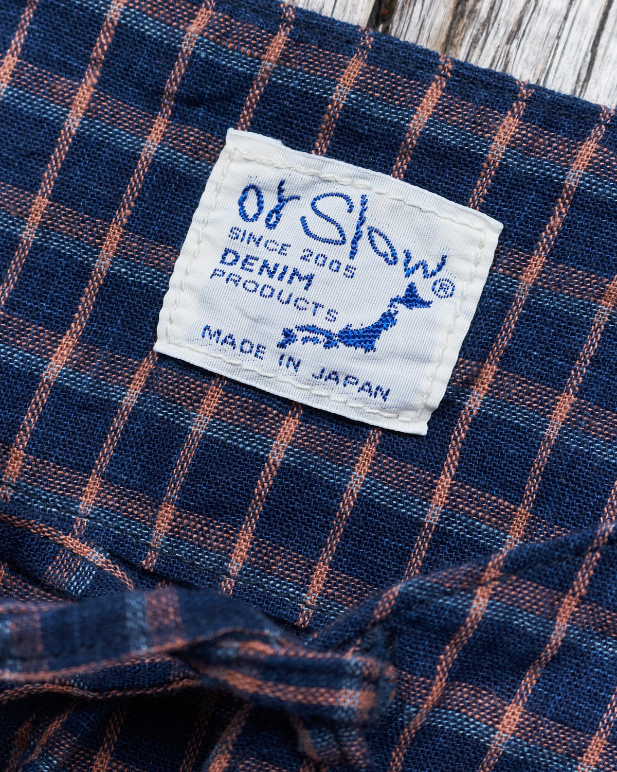 OrSlow Cotton/Linen Indigo Check Lace Up Shirt