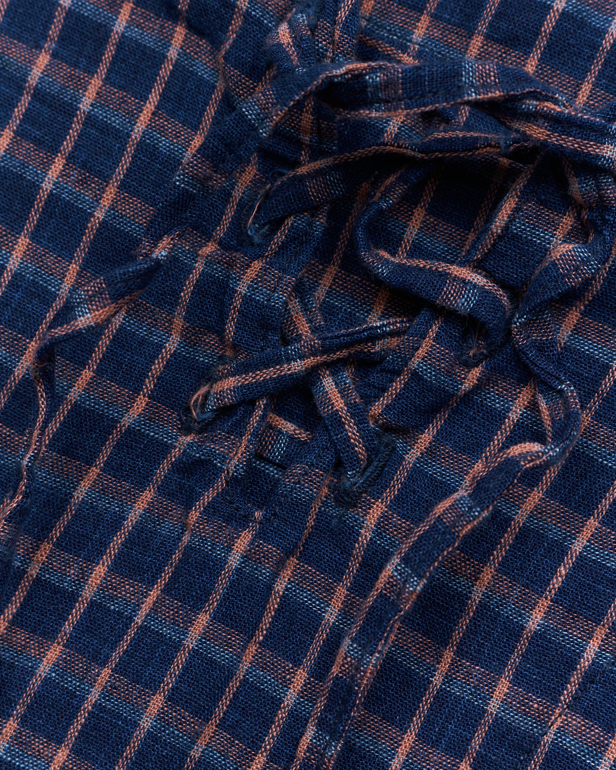 OrSlow Cotton/Linen Indigo Check Lace Up Shirt
