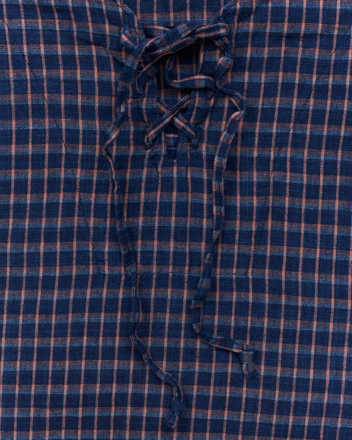 OrSlow Cotton/Linen Indigo Check Lace Up Shirt
