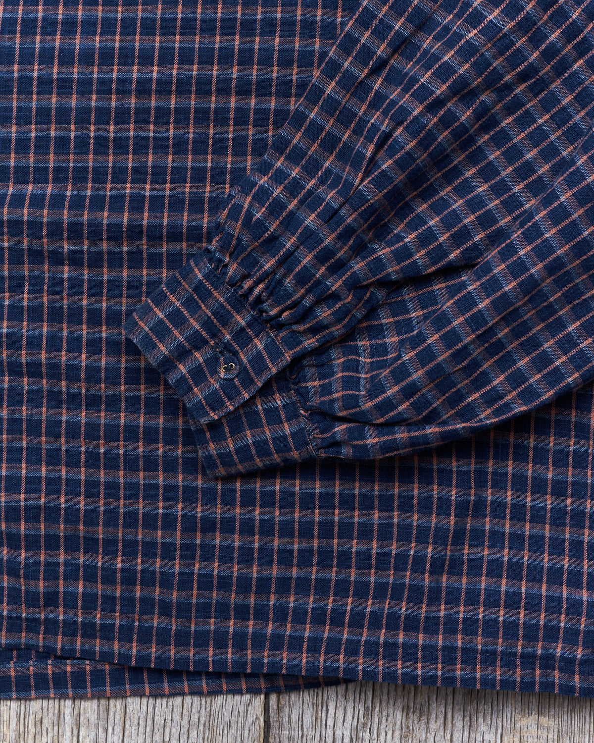 OrSlow Cotton/Linen Indigo Check Lace Up Shirt