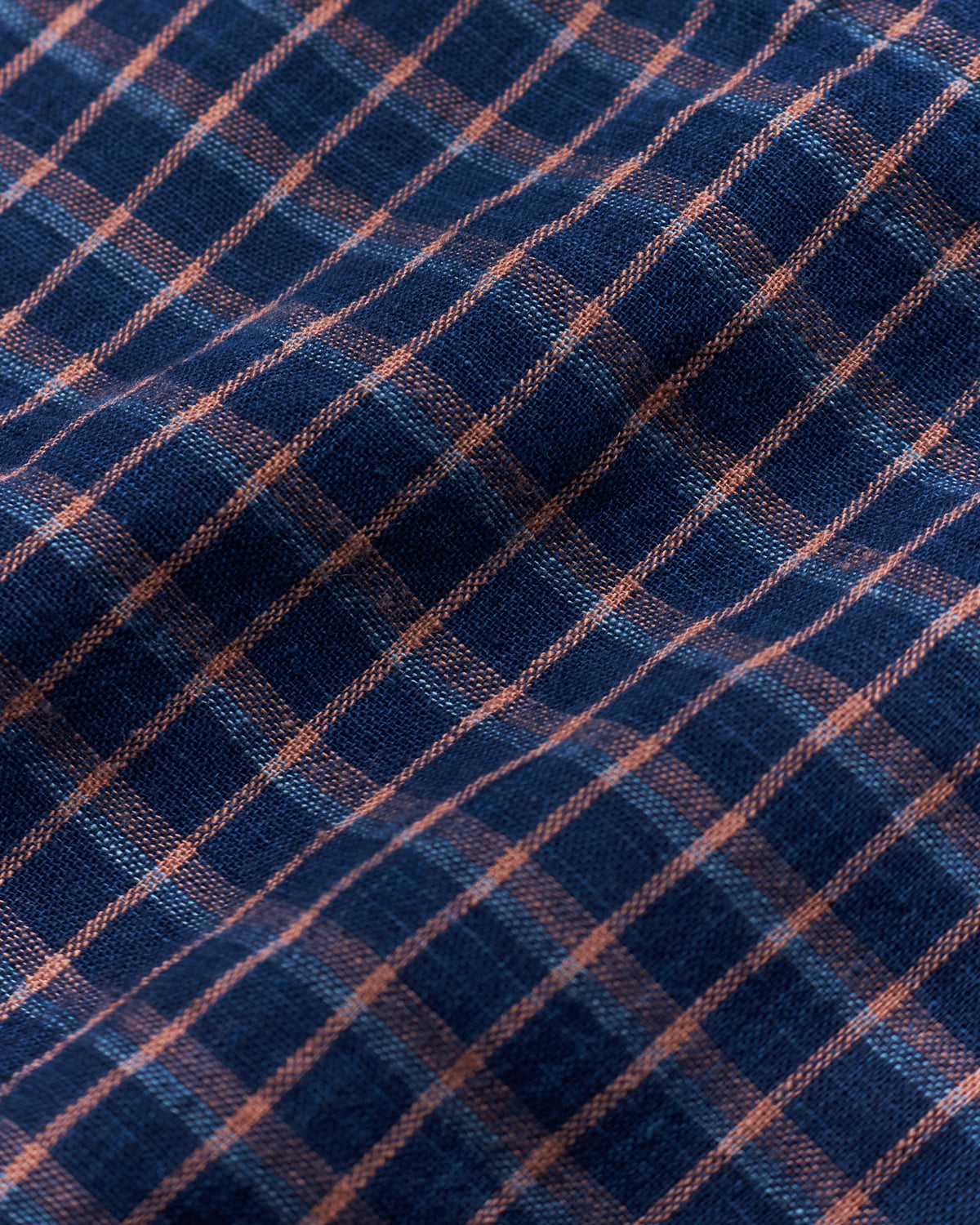 OrSlow Cotton/Linen Indigo Check Lace Up Shirt