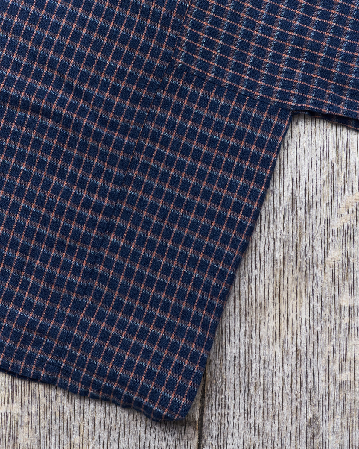 OrSlow Cotton/Linen Indigo Check Lace Up Shirt