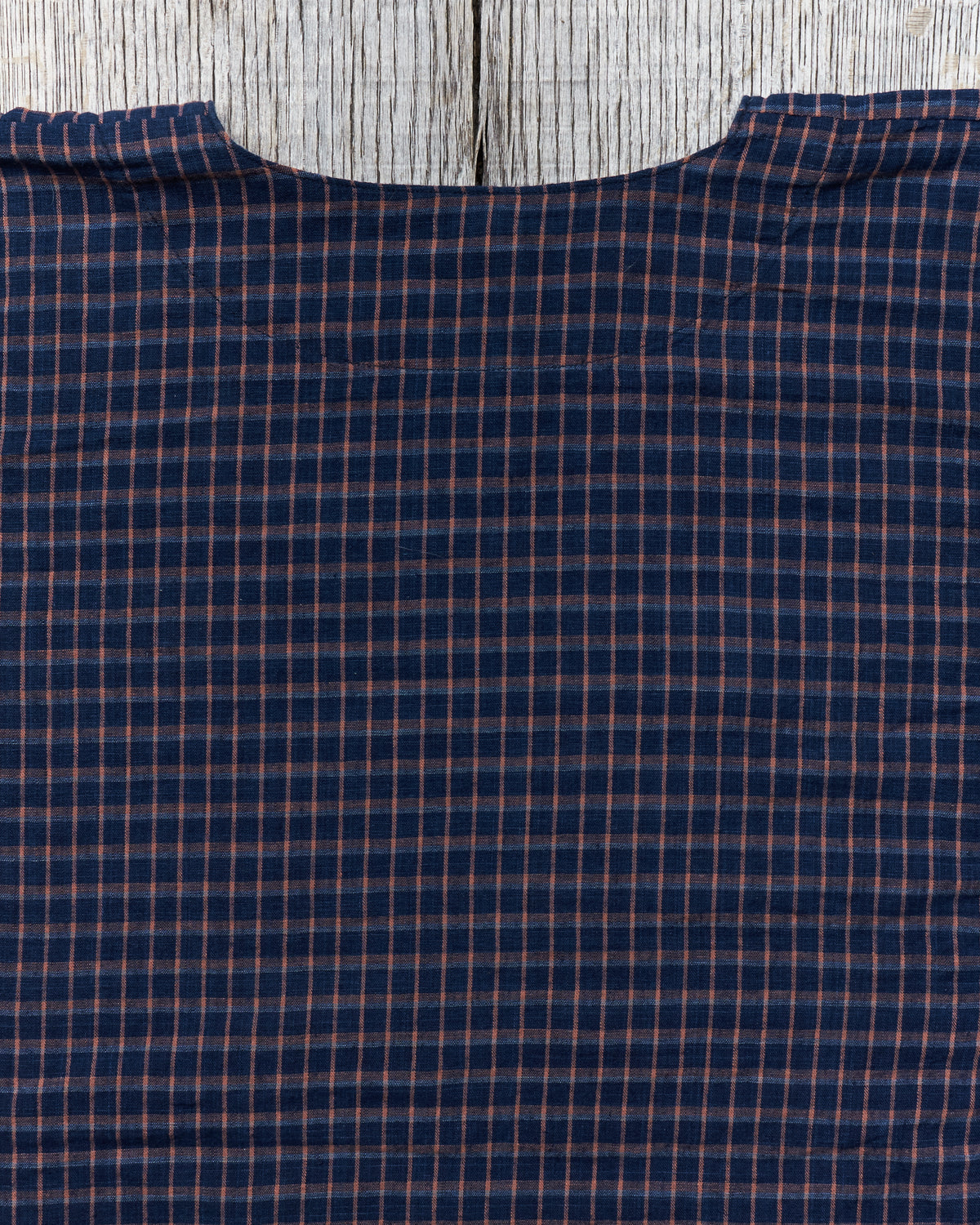 OrSlow Cotton/Linen Indigo Check Lace Up Shirt