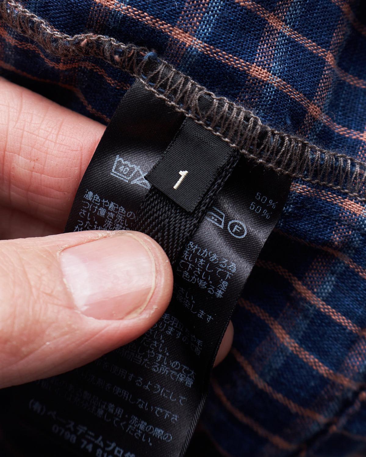 OrSlow Cotton/Linen Indigo Check Lace Up Shirt