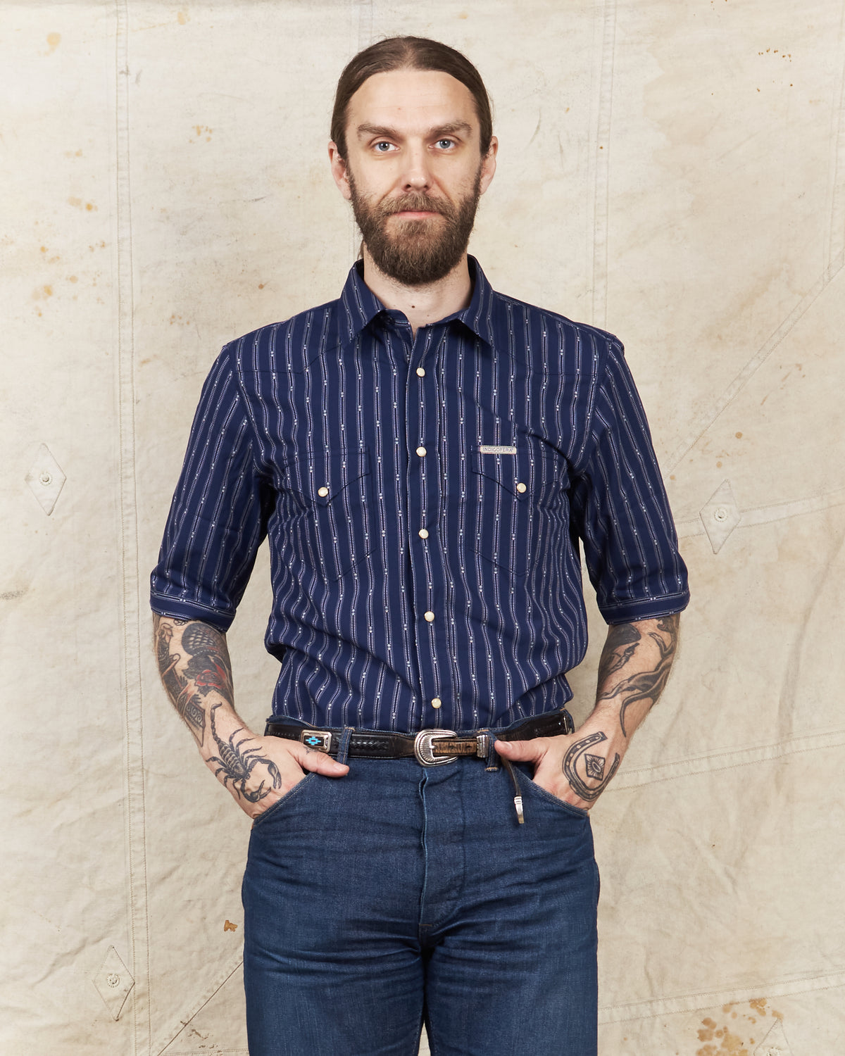 Indigofera Randy Shirt Cotton Stripe Indigo/White