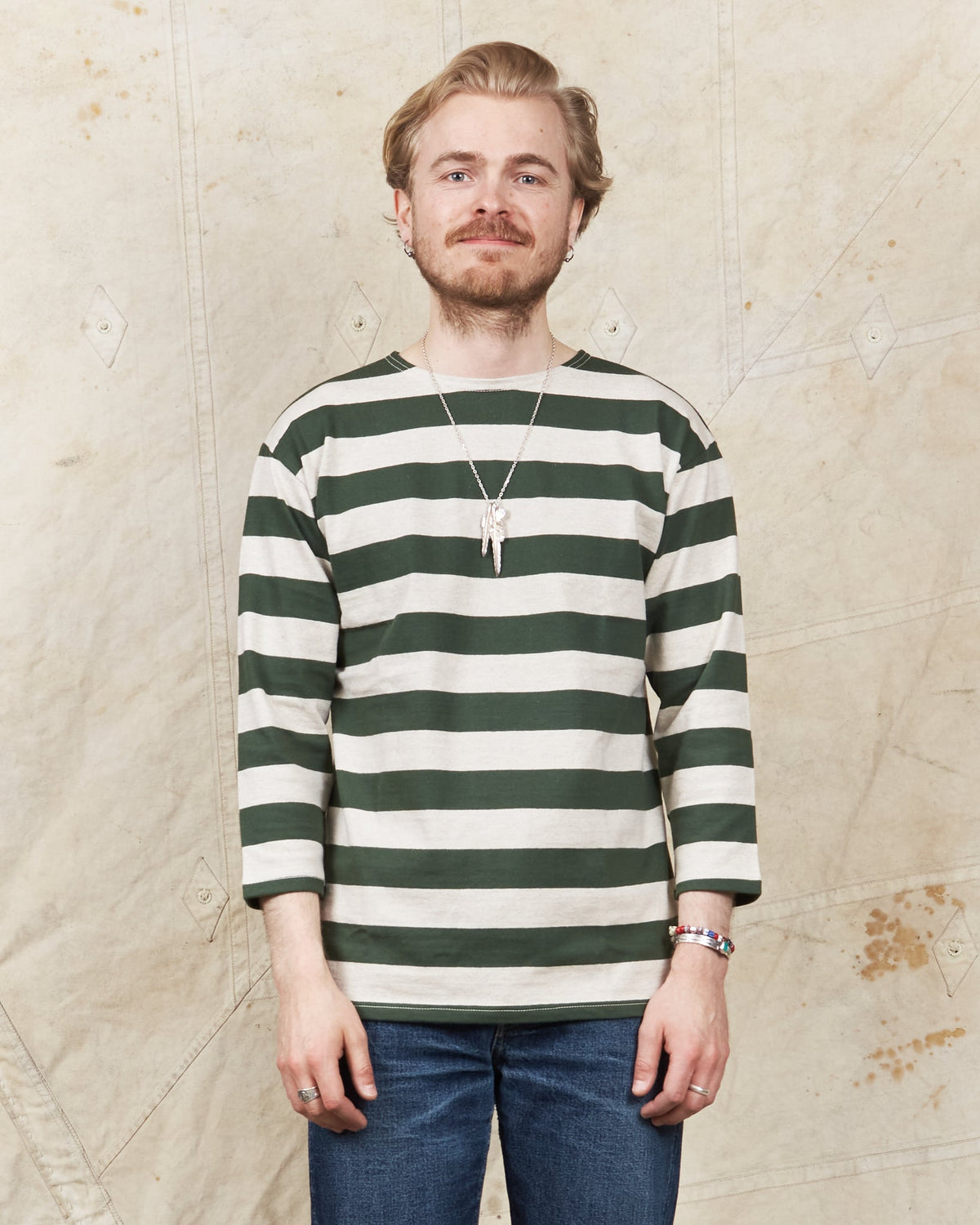 Warehouse & Co. Lot 4051 Three Quarter Shirt Green / Oatmeal