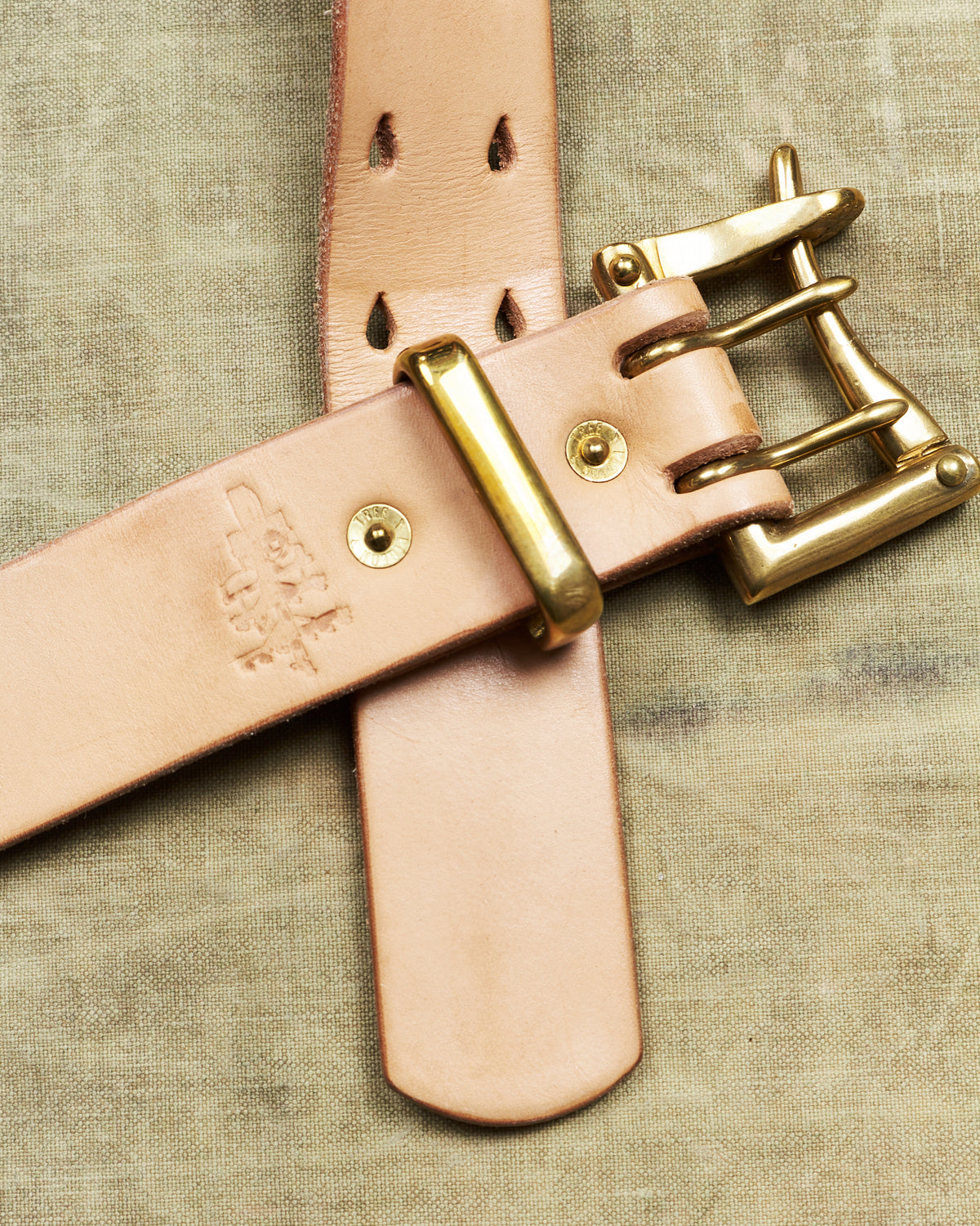 Second Hand Pigeon Tree Double Prong Leather Natural Belt Size 90cm