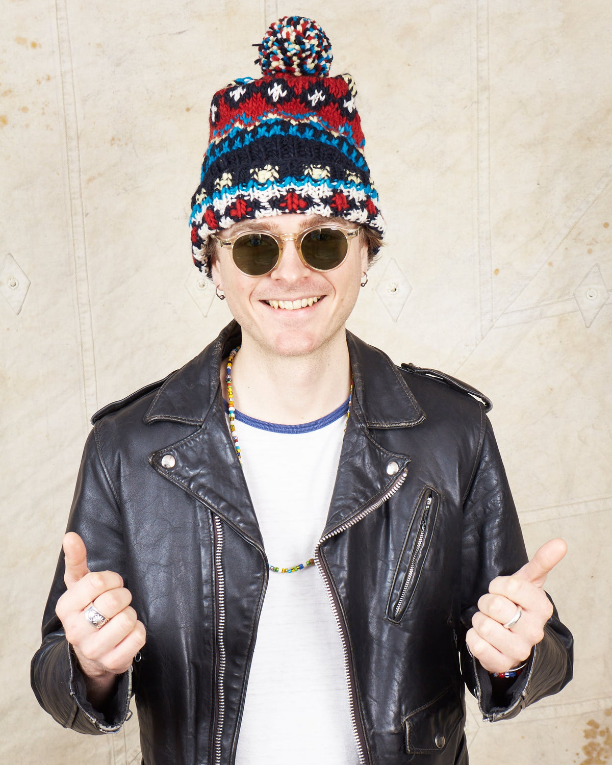 Chamula Double Cuff Wool Cap Fair Isle Navy #3