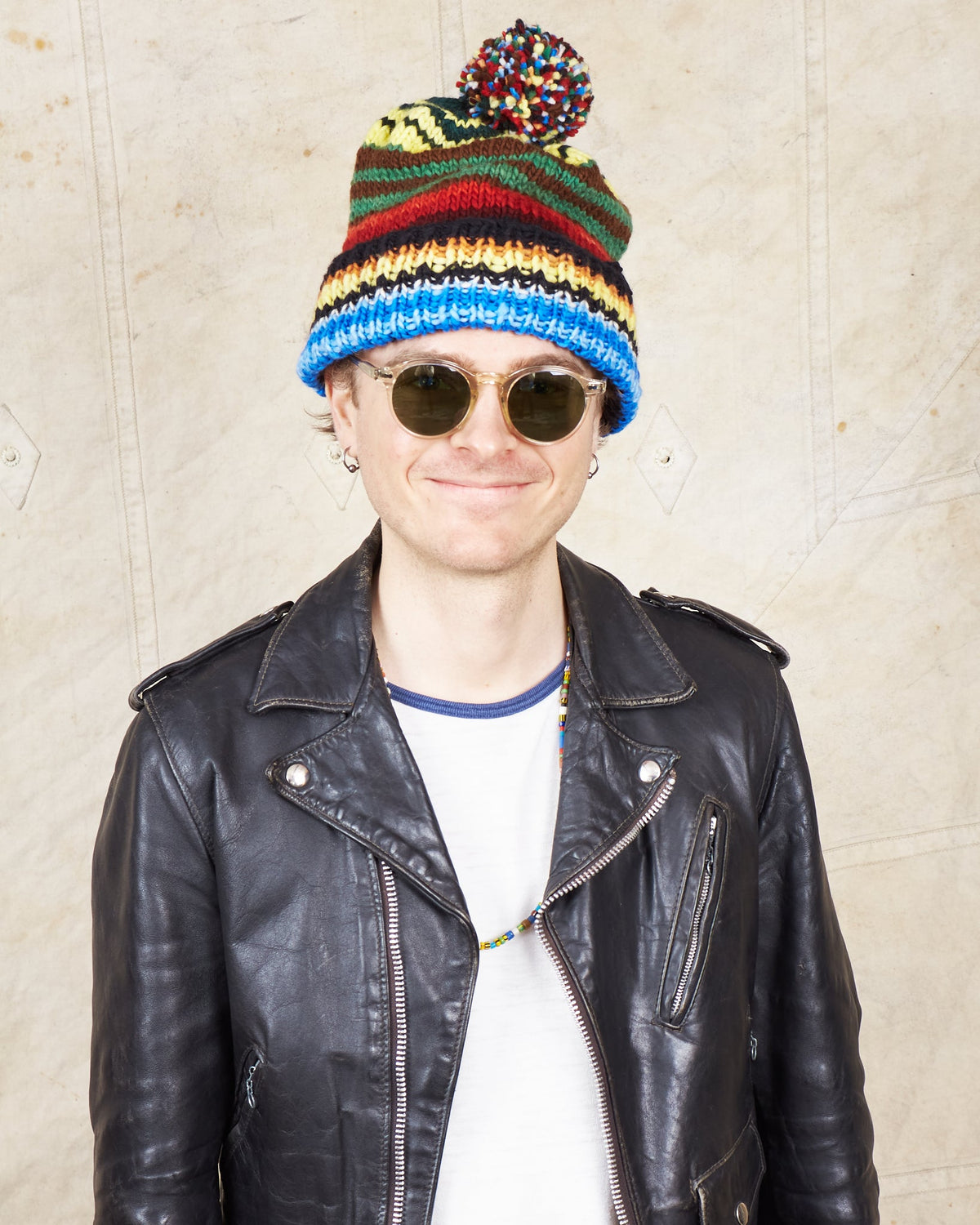 Chamula Double Cuff Wool Cap Serape #2 Black
