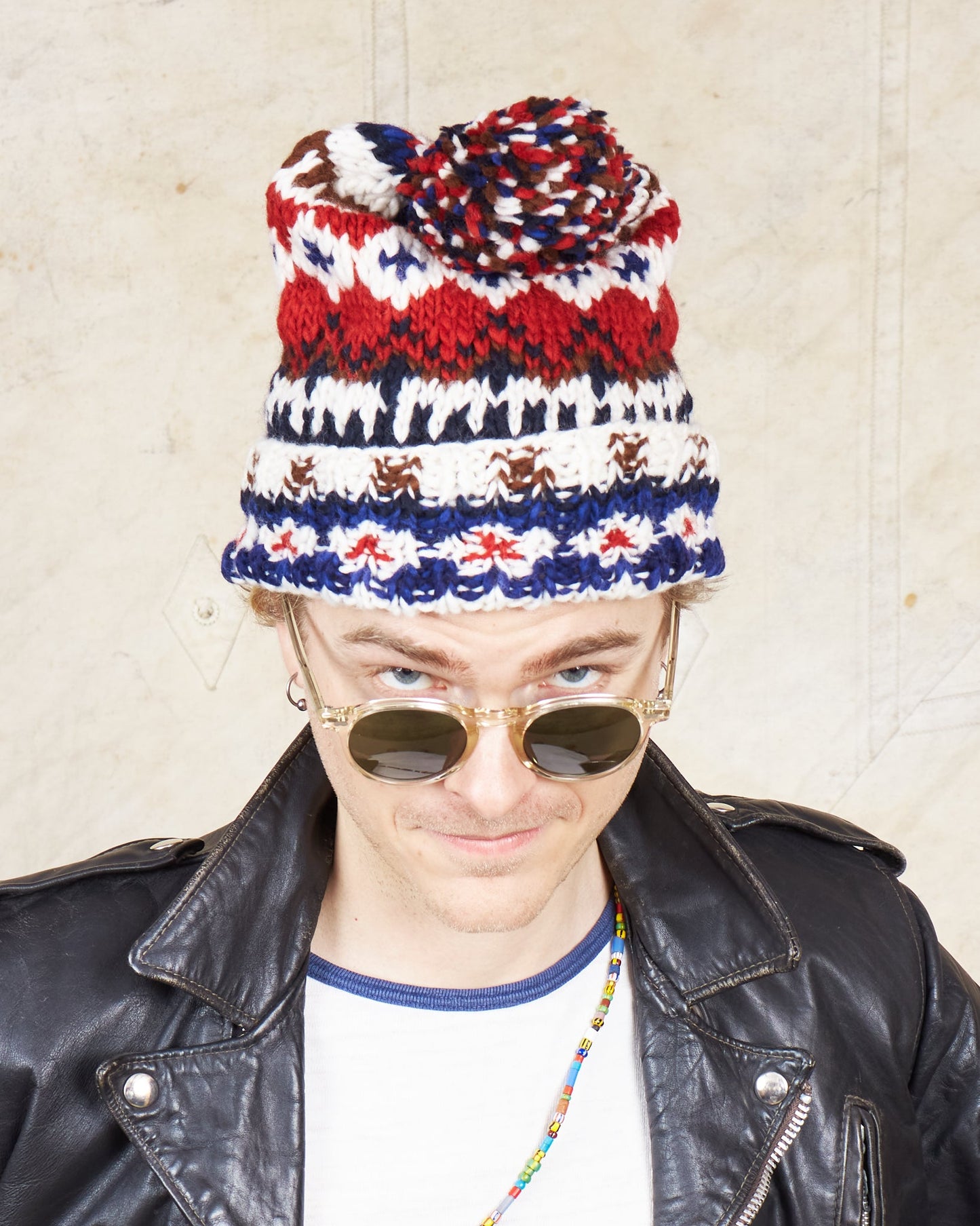 Chamula Double Cuff Wool Cap Fair Isle Ivory #3