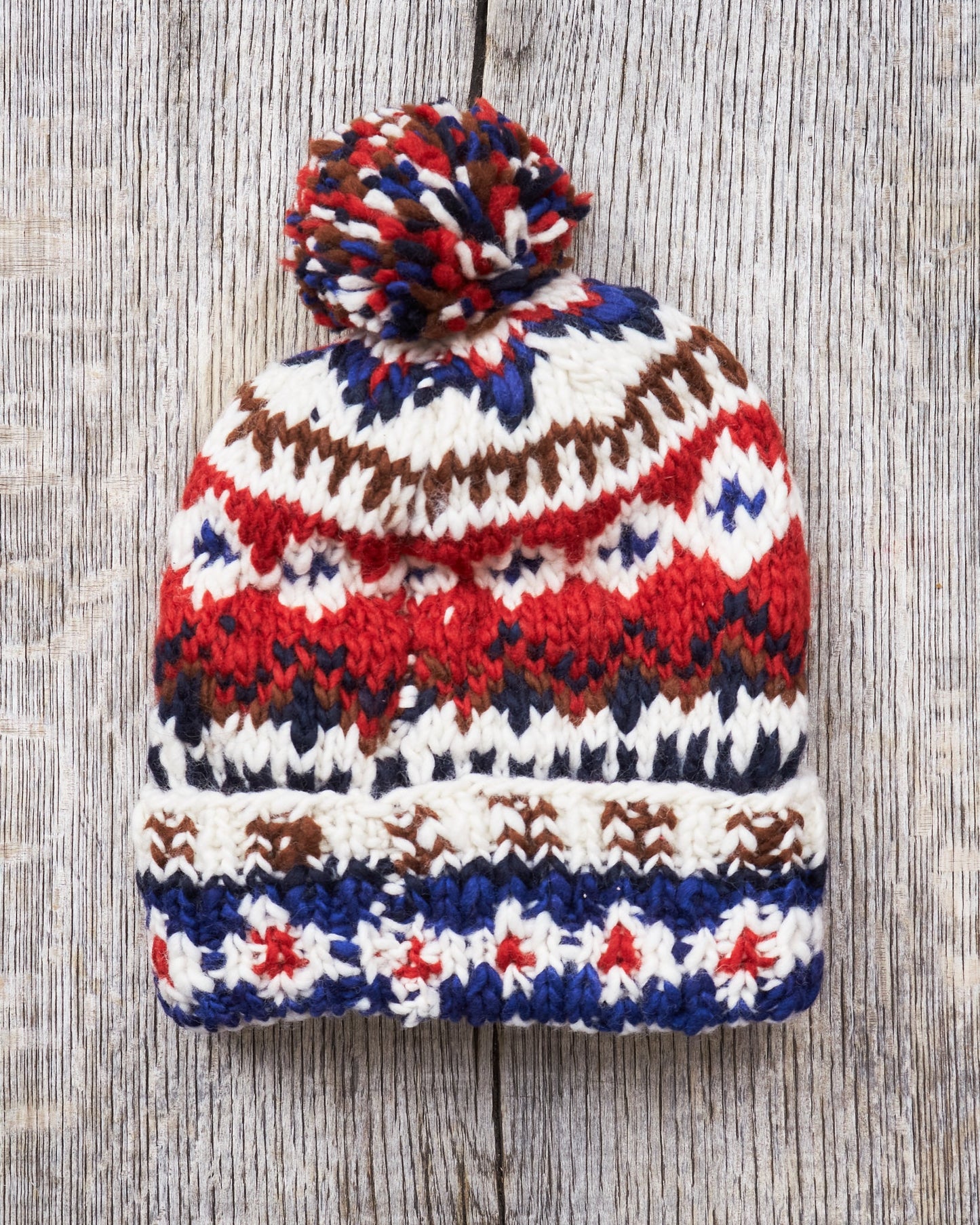 Chamula Double Cuff Wool Cap Fair Isle Ivory #3