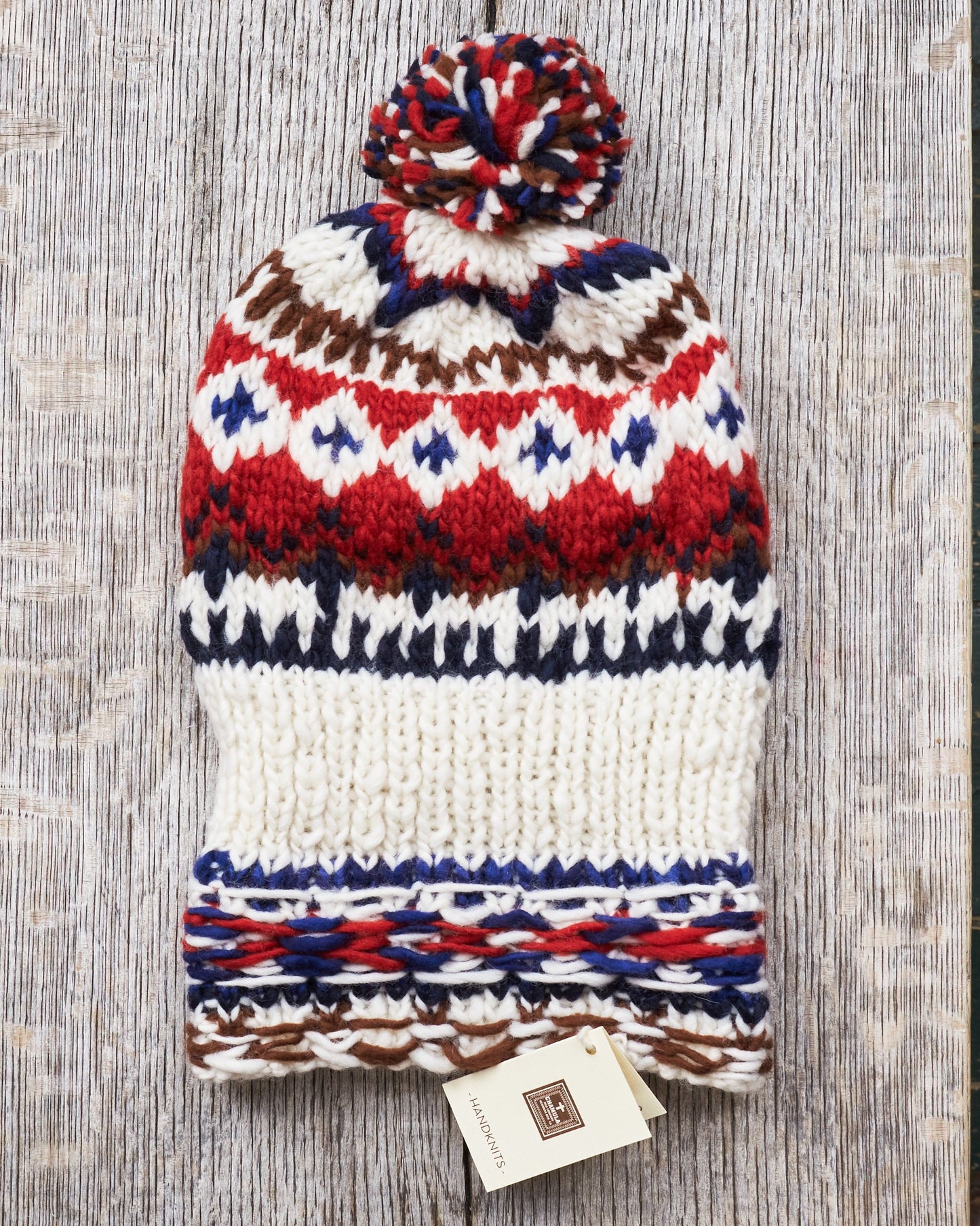 Chamula Double Cuff Wool Cap Fair Isle Ivory #3